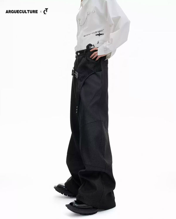 Argue Culture Croc-Trim Straight-Leg Tailored Pants - gallery view 1