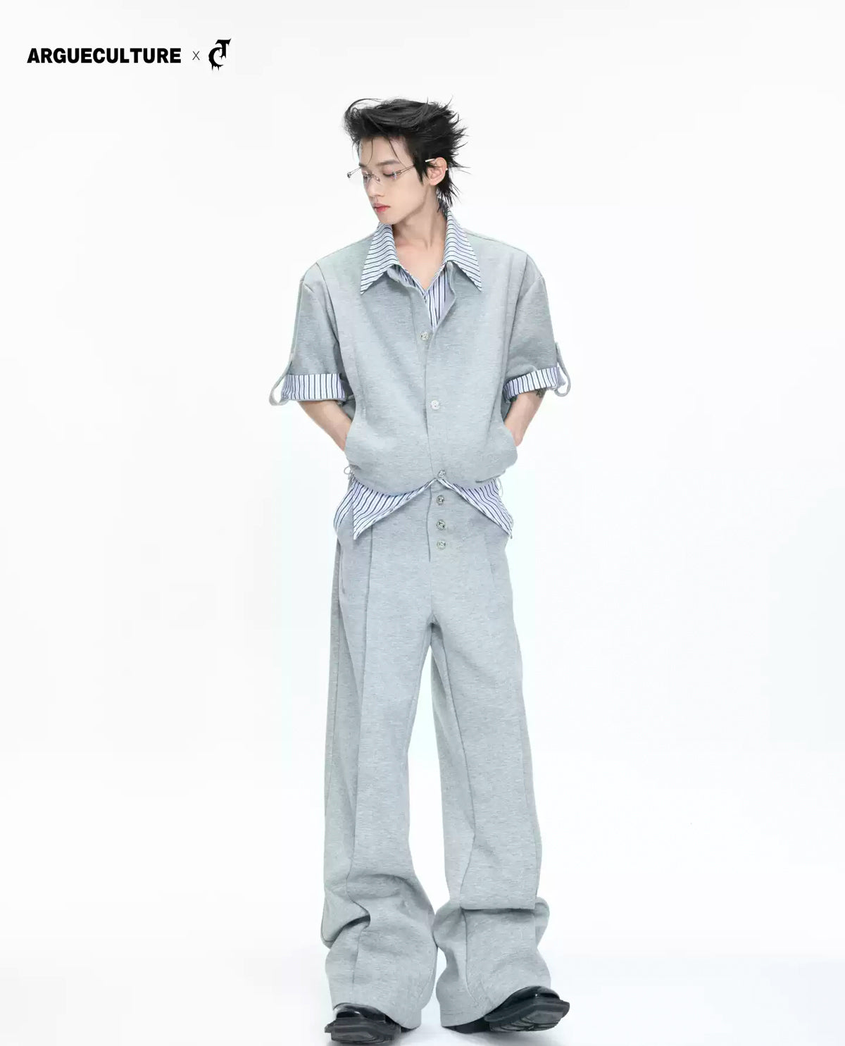 Argue Culture Layered Stripe Short-Sleeve Shirt Set - gallery view 1 메인 이미지