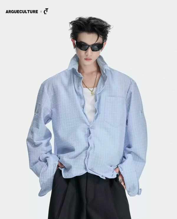 Argue Culture Drawstring-Hem Textured Check Shirt - gallery view 1