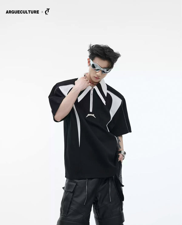 Argue Culture Contrast-Panel Padded-Shoulder Polo Shirt - gallery view 1