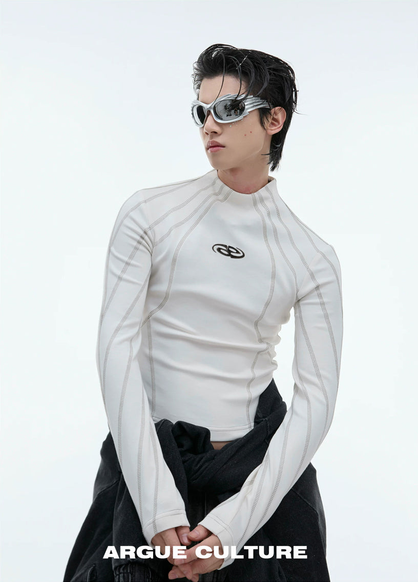 Argue Culture Contrast-Stitch Metal-Detail Mock-Neck Top - color view 7