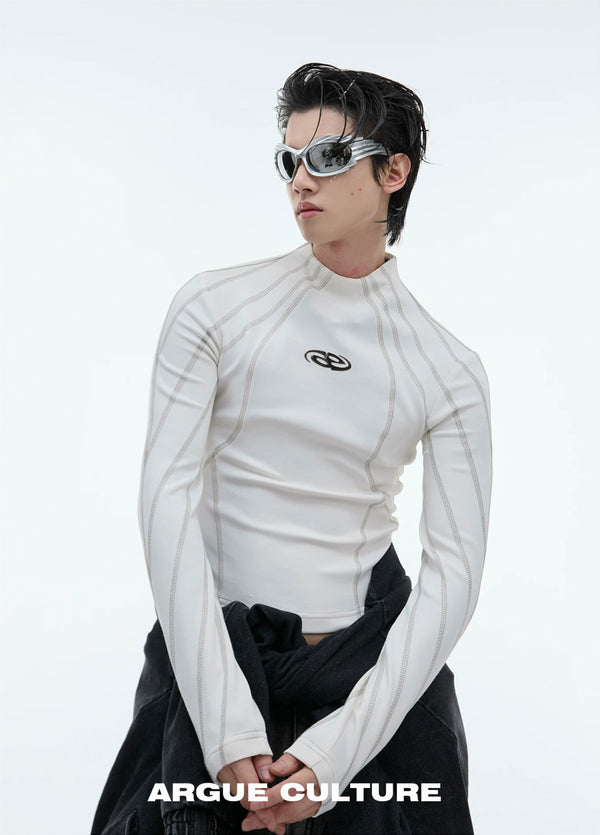 Argue Culture Contrast-Stitch Metal-Detail Mock-Neck Top - color view 7