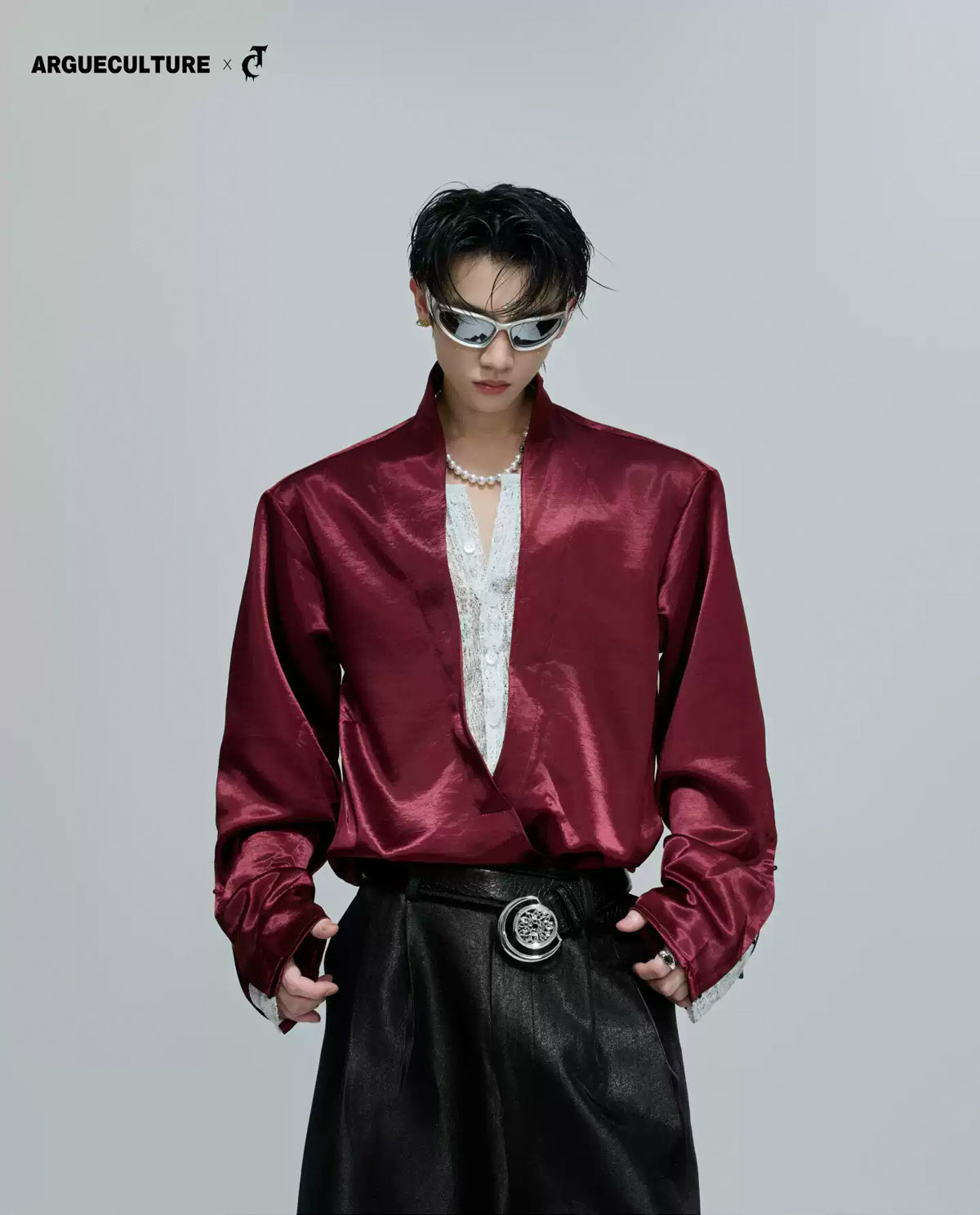 Argue Culture Lace-Panel Layered V-Neck Shirt - gallery view 1