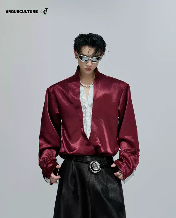 Argue Culture Lace-Panel Layered V-Neck Shirt - gallery view 1