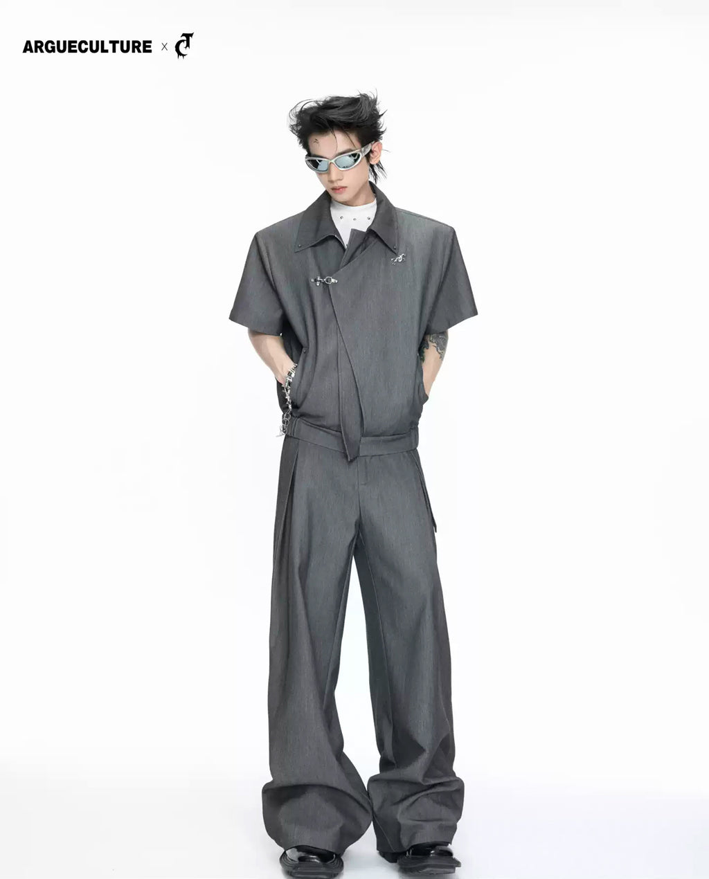 Argue Culture Asymmetric Layered Cropped Jacket Set - gallery view 1
