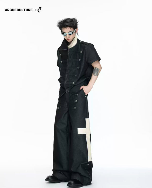 Argue Culture Double-Breasted Contrast-Collar Polo Set - gallery view 1