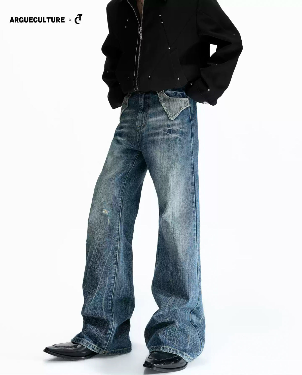 Argue Culture Distressed Flared Jeans - gallery view 1 메인 이미지