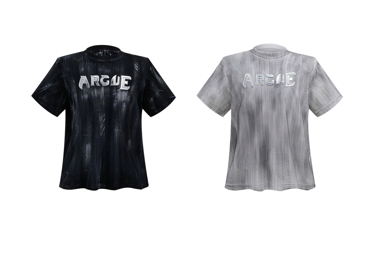 Argue Culture Silver-Finish Logo Padded-Shoulder T-Shirt - product detail view 2
