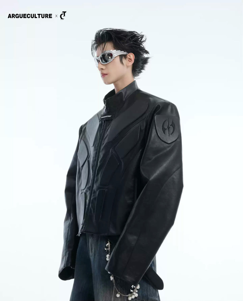 Argue Culture Embossed Panel Stand-Collar Moto Jacket - gallery view 1