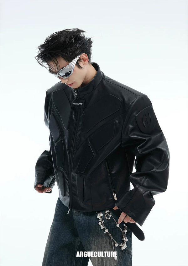 Argue Culture Embossed Panel Stand-Collar Moto Jacket - product detail view 15