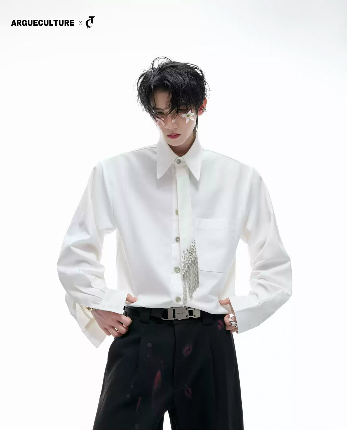 Argue Culture Tie-Panel Padded-Shoulder Shirt - gallery view 1