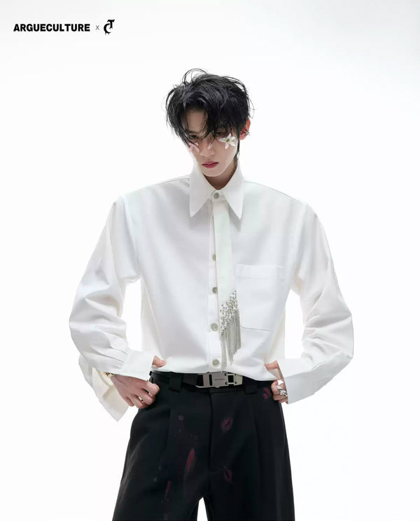 Argue Culture Tie-Panel Padded-Shoulder Shirt - gallery view 1