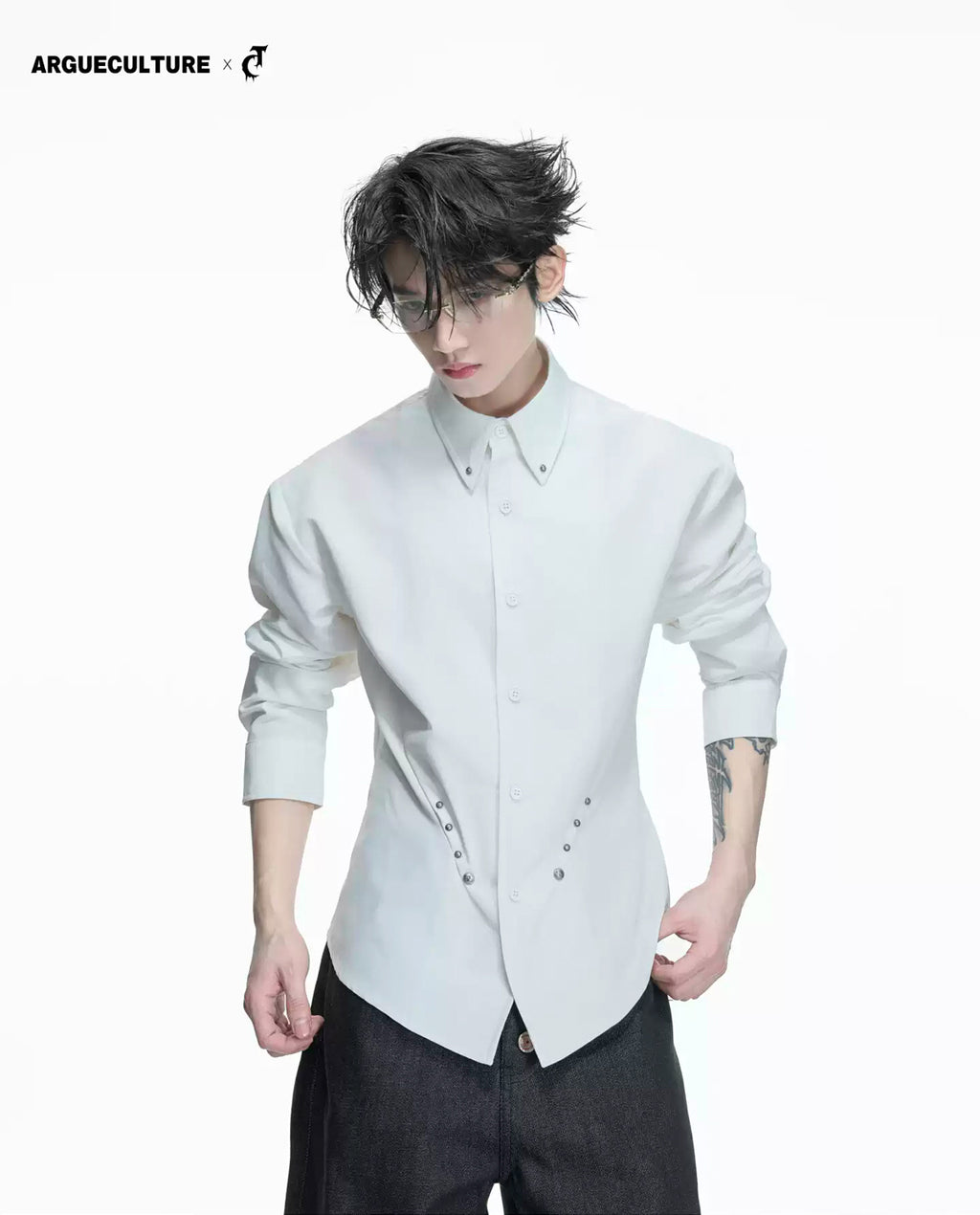 Argue Culture Studded Waist-Shaped Puff-Sleeve Shirt - gallery view 1