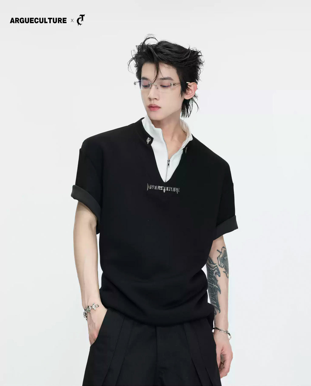 Argue Culture Layered Contrast-Collar Boxy T-Shirt - gallery view 1