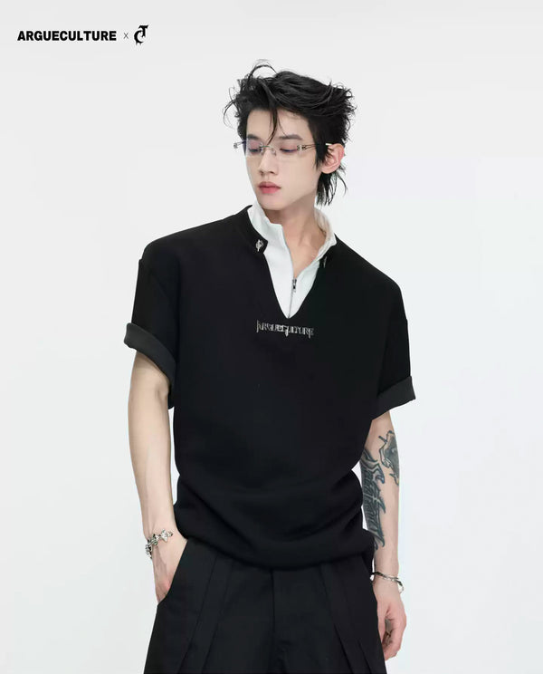 Argue Culture Layered Contrast-Collar Boxy T-Shirt - gallery view 1