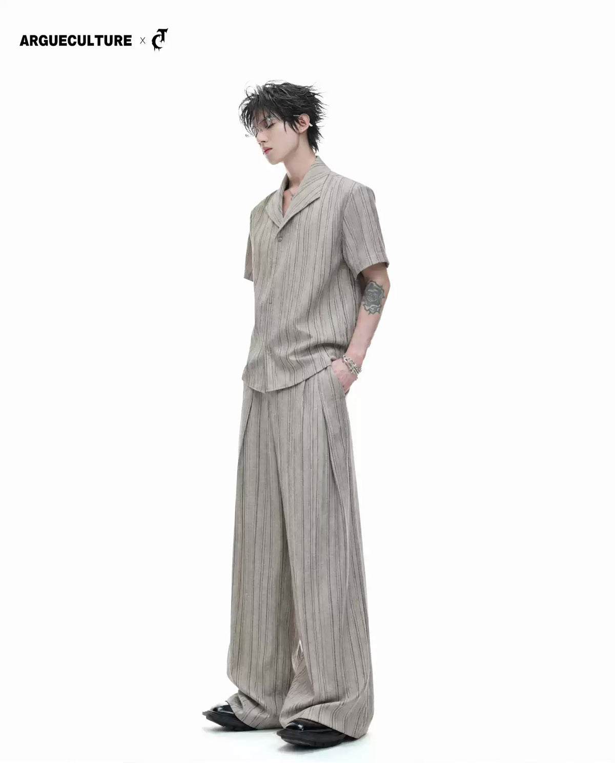 Argue Culture Cuban-Collar Stripe Shirt and Pants Set - gallery view 1