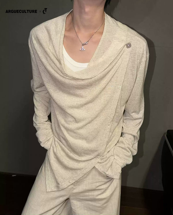 Argue Culture Asymmetric-Button Textured Long-Sleeve Top - gallery view 1