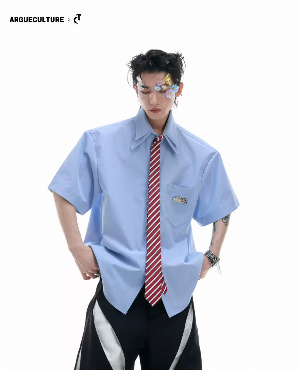 Argue Culture Layered Tie-Collar Short-Sleeve Shirt - gallery view 1