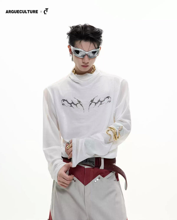 Argue Culture Mesh Metal-Graphic Fitted Long-Sleeve Top - gallery view 1