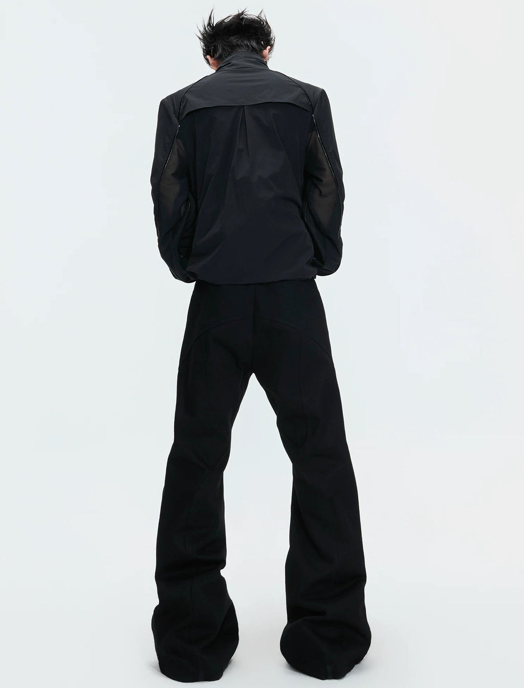 Embroidered Stand-Collar Lightweight Jacket — Black - Top — back view 1