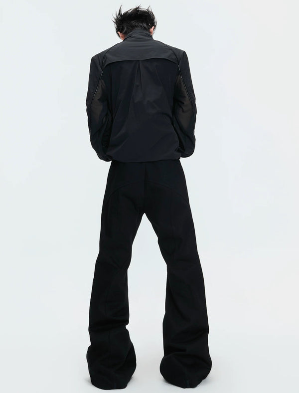 Embroidered Stand-Collar Lightweight Jacket — Black - Top — back view 1