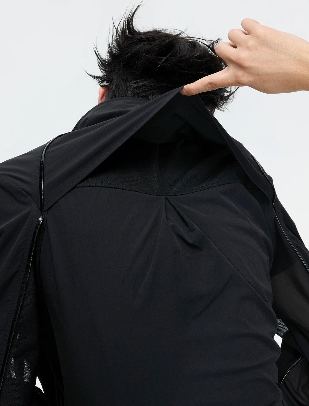 Embroidered Stand-Collar Lightweight Jacket — Black - Top — detail view 3