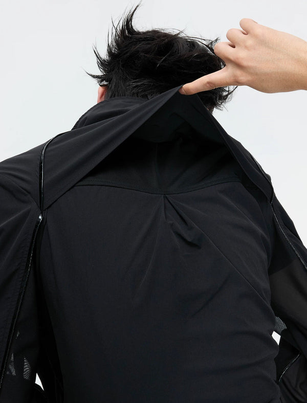 Embroidered Stand-Collar Lightweight Jacket — Black - Top — detail view 3