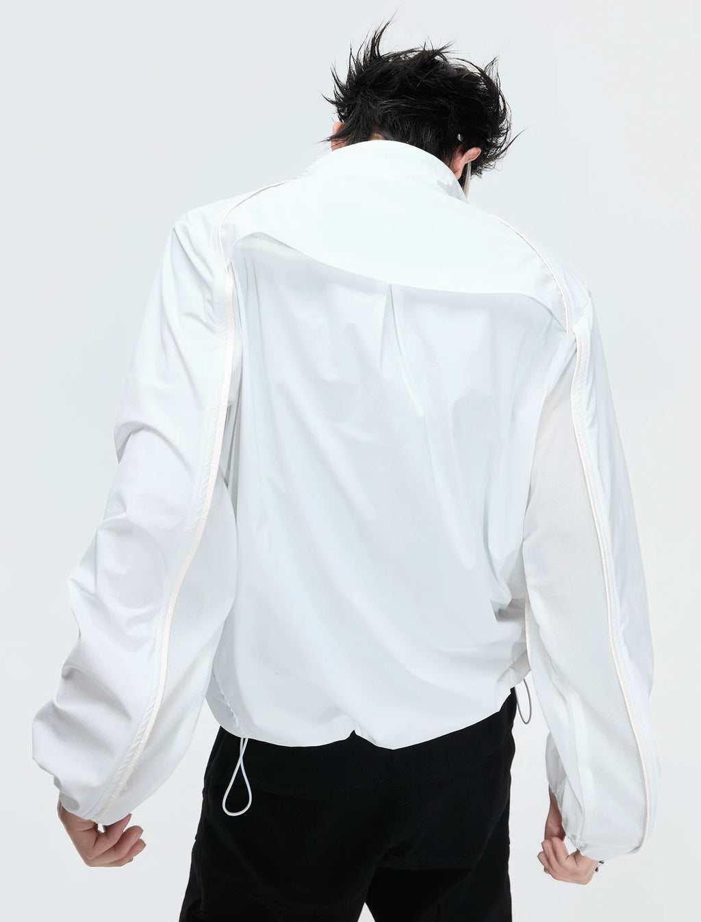 Embroidered Stand-Collar Lightweight Jacket — White - Top — back