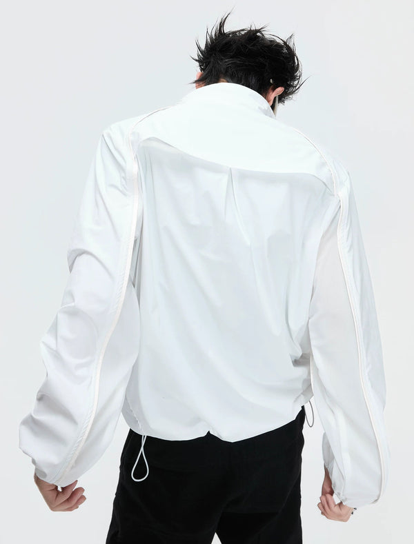 Embroidered Stand-Collar Lightweight Jacket — White - Top — back