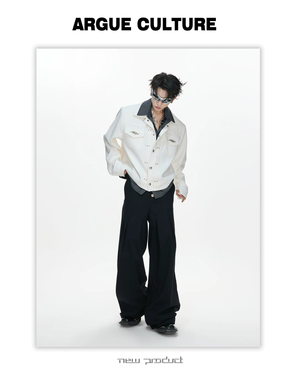 Layered Stripe Cropped Jacket — White - Top — styling view 1