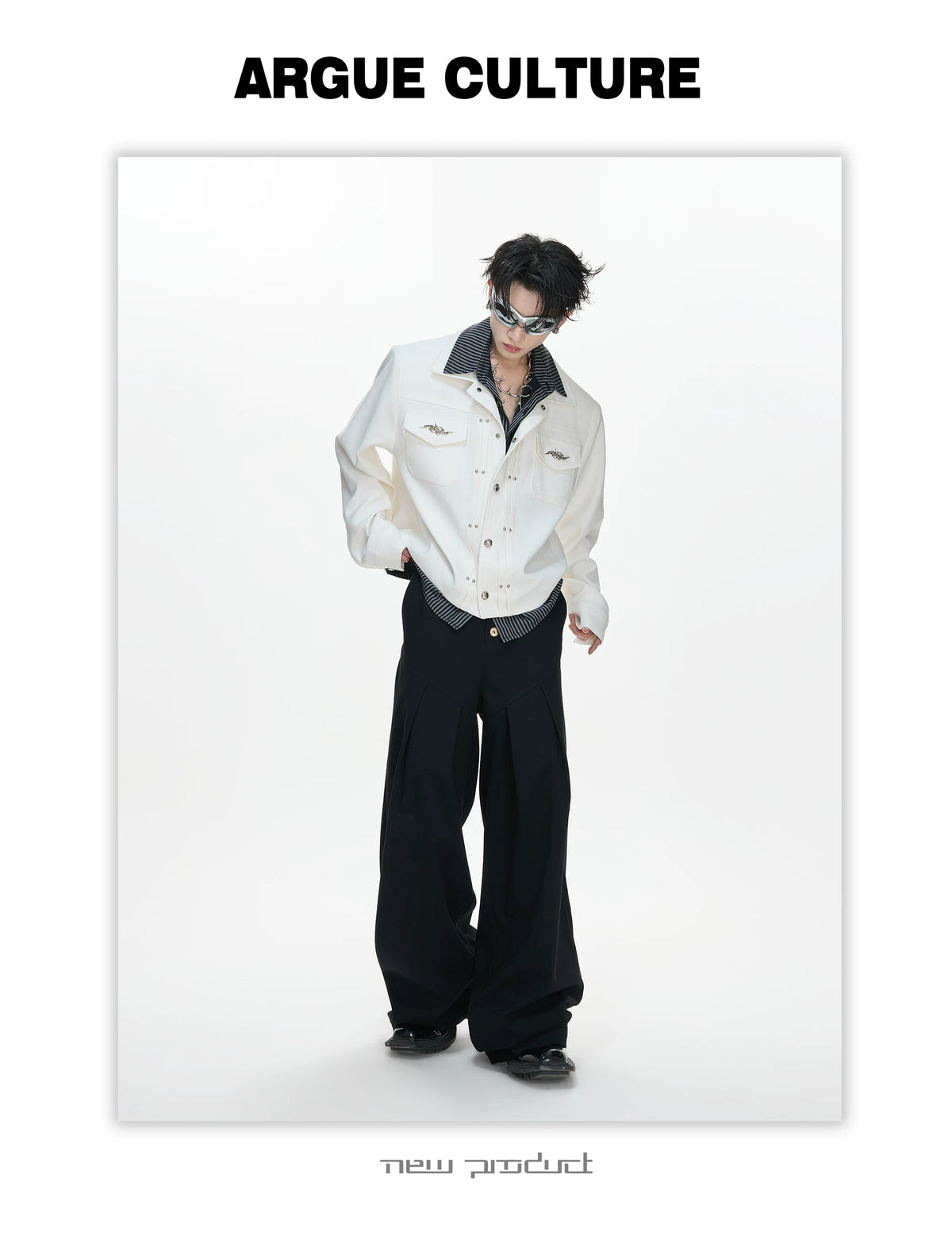 Layered Stripe Cropped Jacket — White - Top — styling view 1