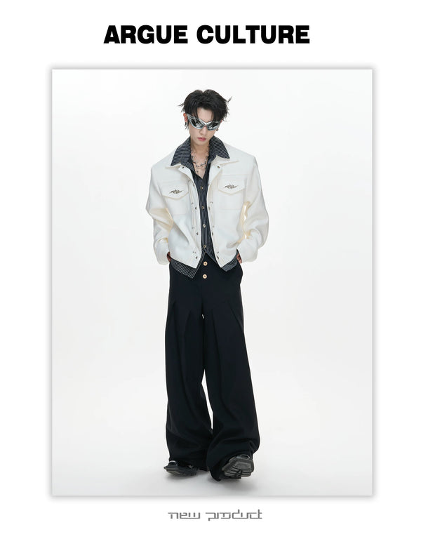 Layered Stripe Cropped Jacket — White - Top — styling view 2