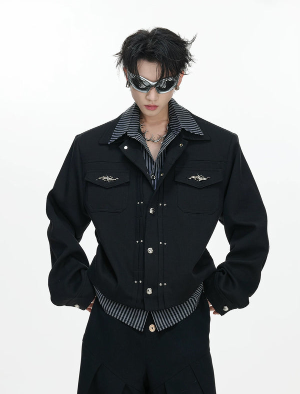 Layered Stripe Cropped Jacket — Black - Top — styling view 2