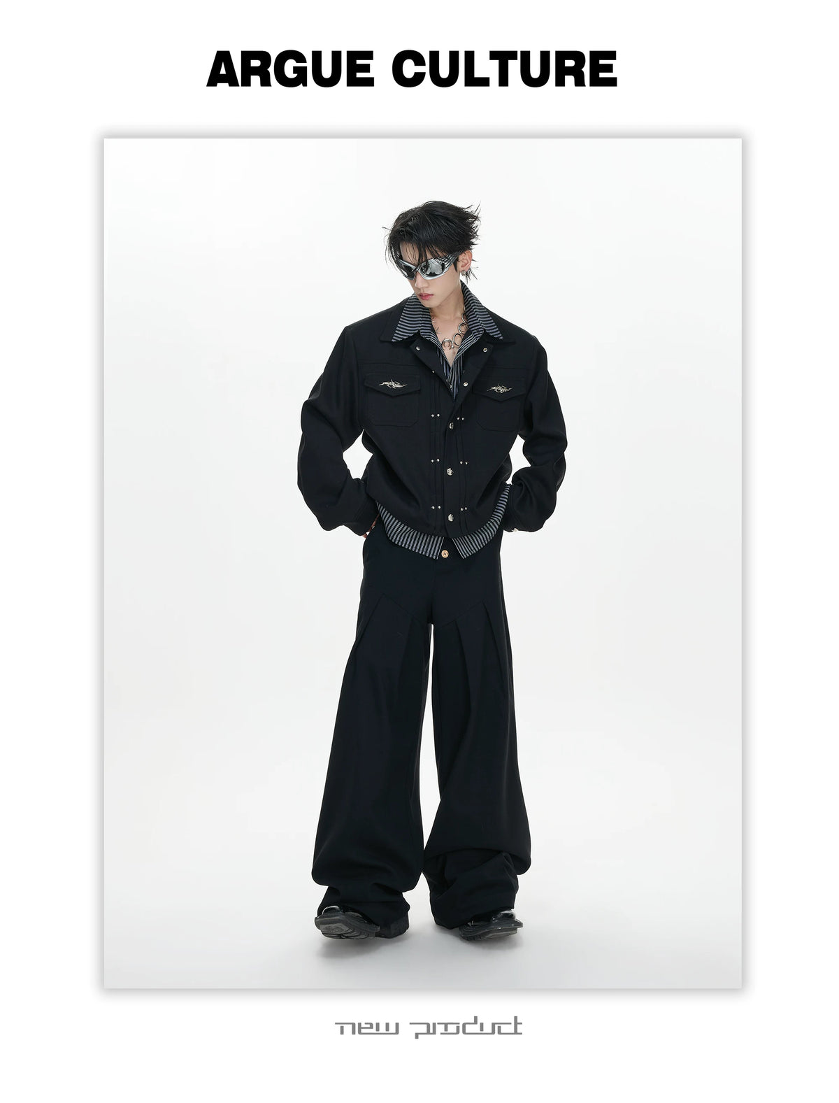 Layered Stripe Cropped Jacket — Black - Top — styling view 3