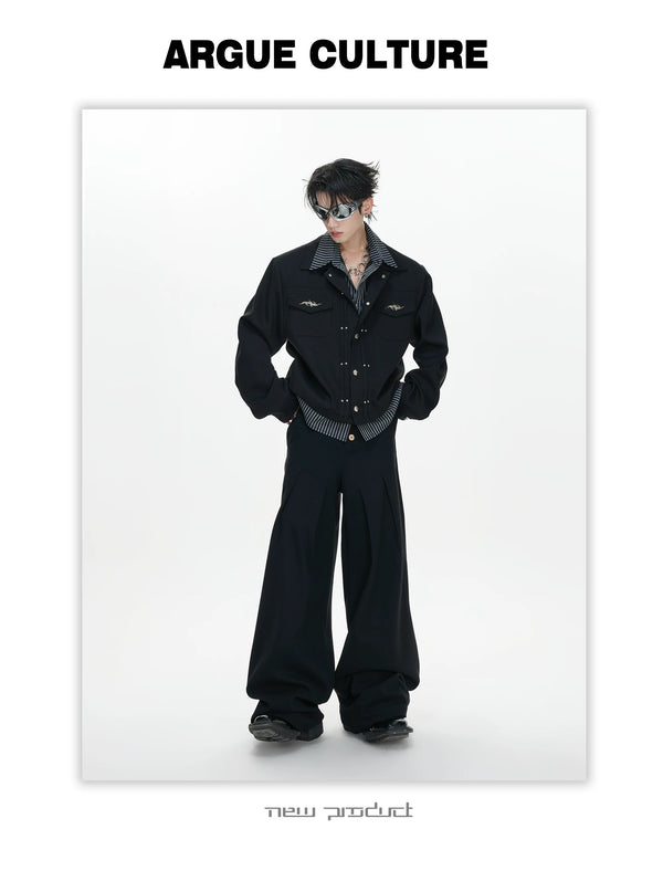 Layered Stripe Cropped Jacket — Black - Top — styling view 3