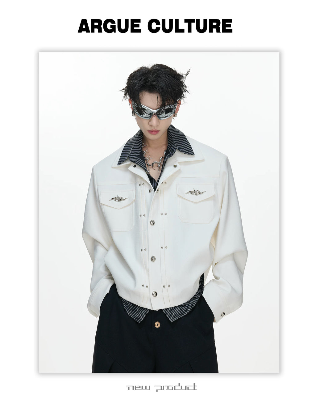 Layered Stripe Cropped Jacket — White - Top — styling view 4