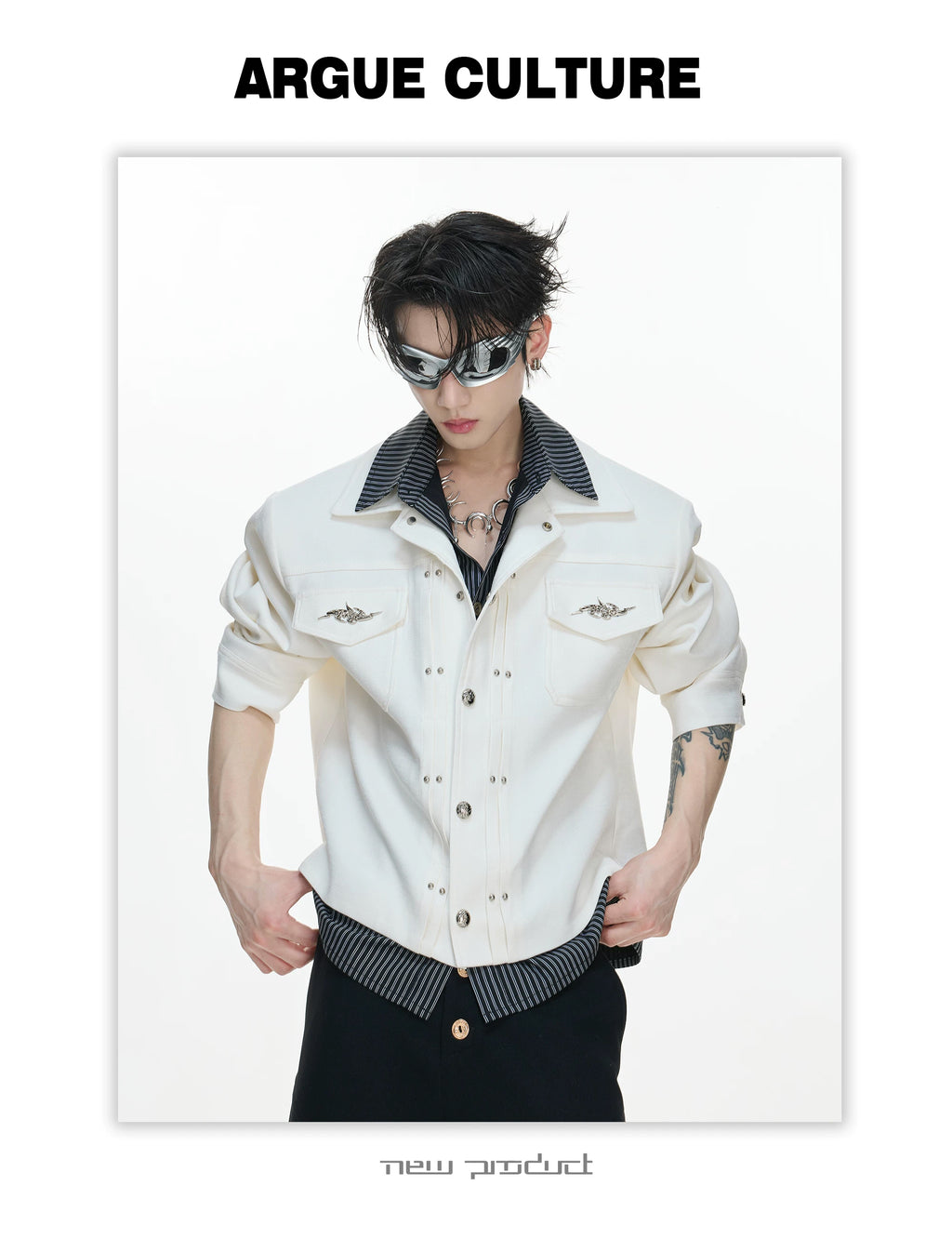 Layered Stripe Cropped Jacket — White - Top — styling view 6