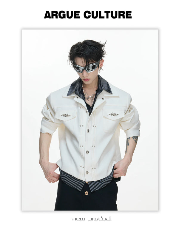 Layered Stripe Cropped Jacket — White - Top — styling view 6