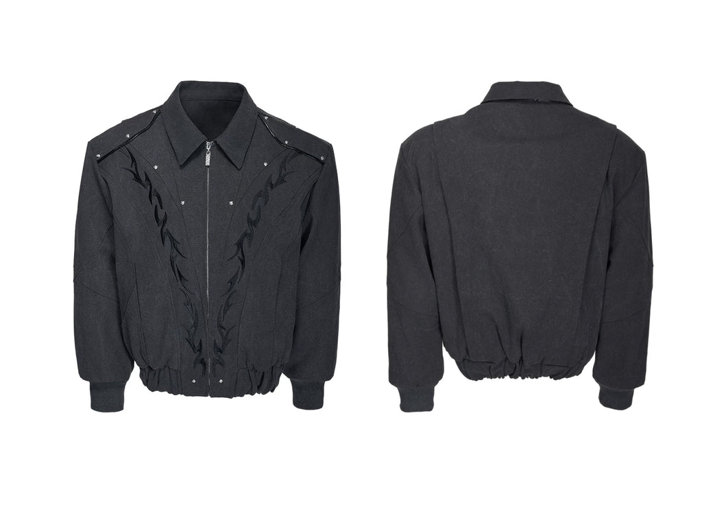Studded Embroidered Cropped Jacket — Gray - Top — styling view 2