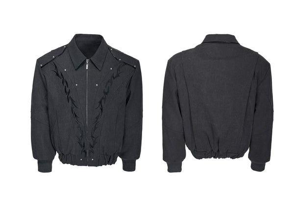 Studded Embroidered Cropped Jacket — Gray - Top — styling view 2