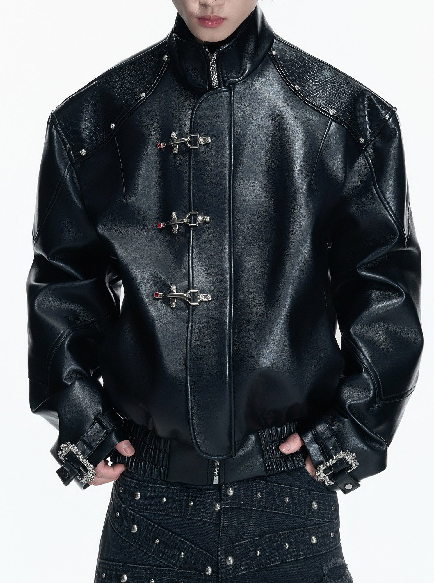 Contrast-Lined Flight-Buckle Jacket 서브 이미지