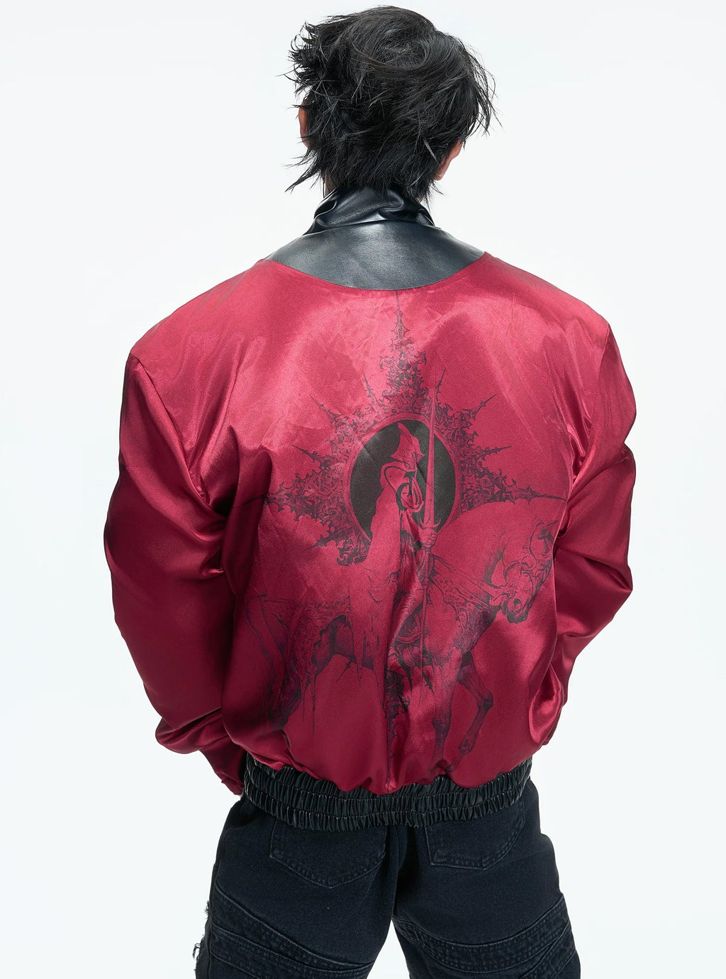 Contrast-Lined Flight-Buckle Jacket — Black - Top — back view 1