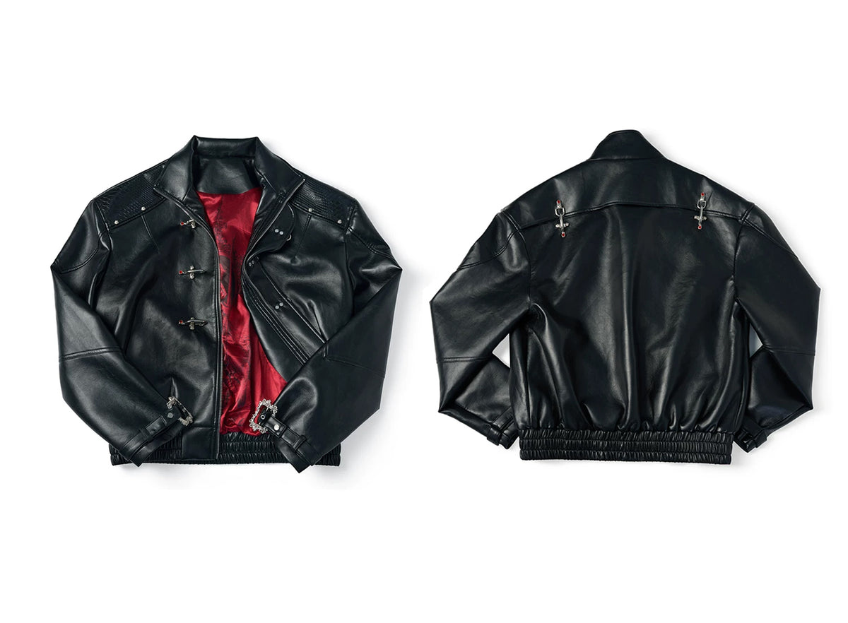 Contrast-Lined Flight-Buckle Jacket — Black - Top — styling view 5