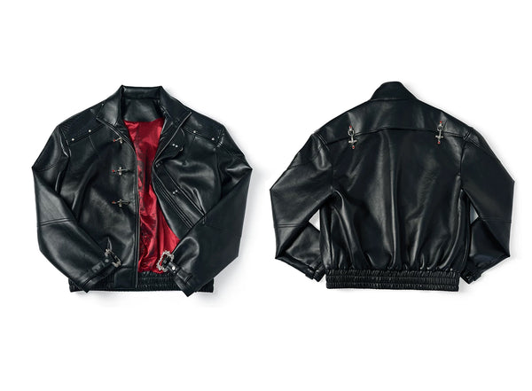 Contrast-Lined Flight-Buckle Jacket — Black - Top — styling view 5