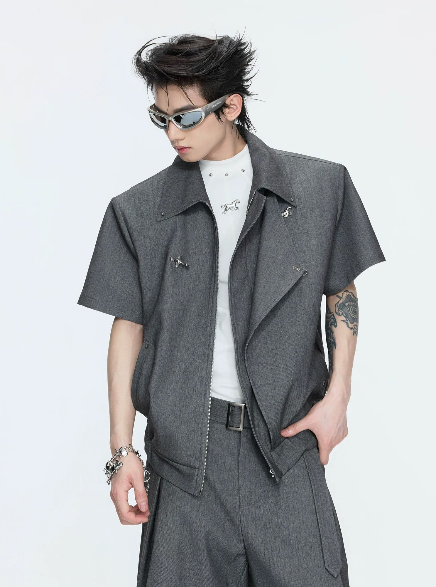 Asymmetric Layered Cropped Jacket Set 서브 이미지