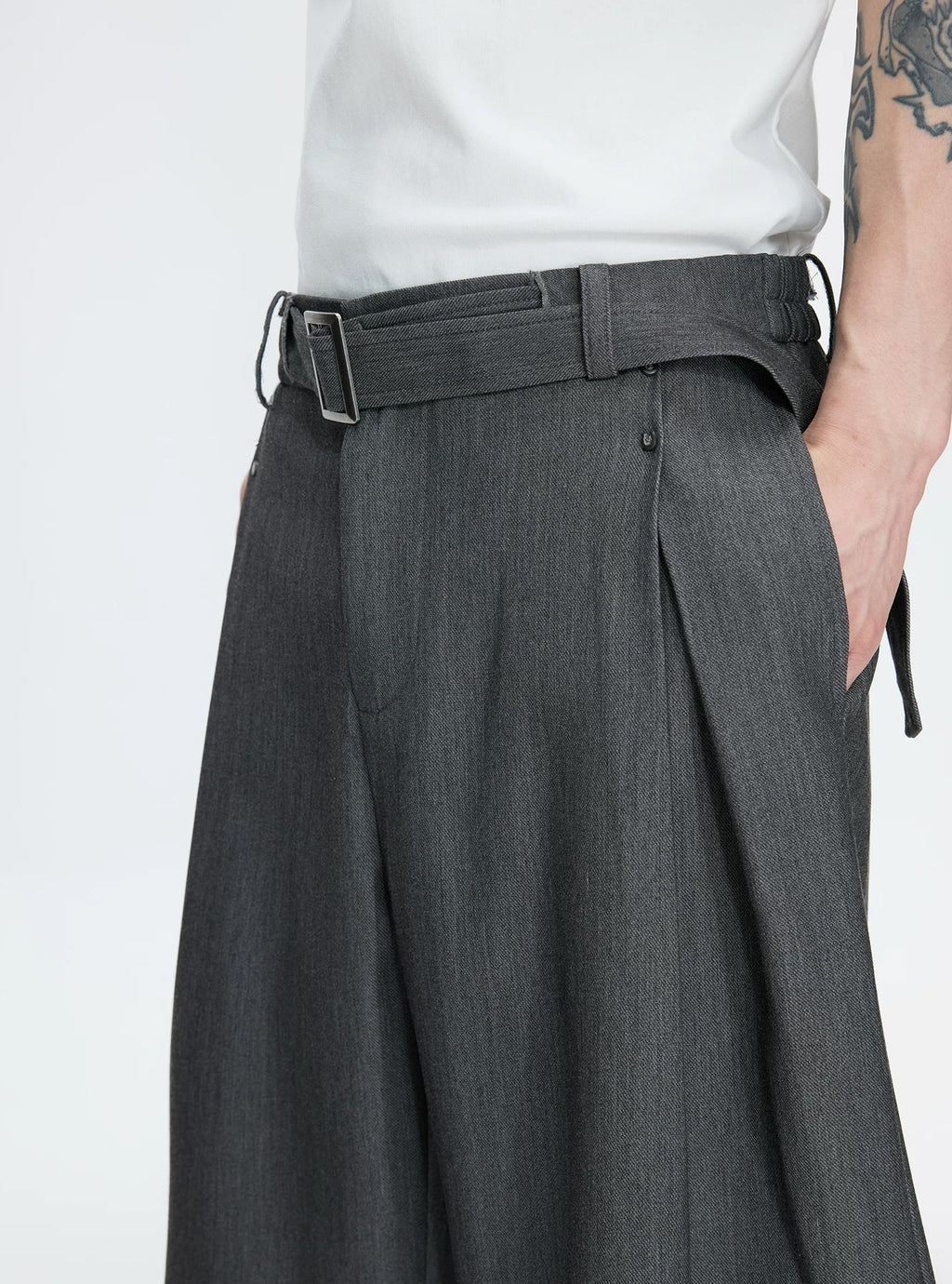 Asymmetric Layered Cropped Jacket Set — Gray - Pants — detail