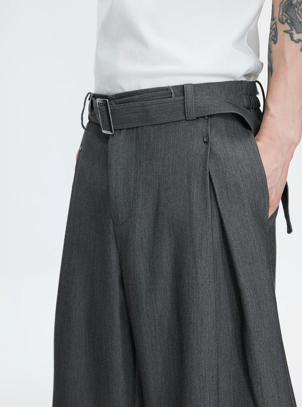 Asymmetric Layered Cropped Jacket Set — Gray - Pants — detail