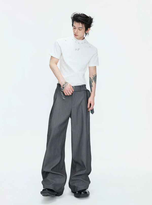 Asymmetric Layered Cropped Jacket Set — Gray - Pants — styling view 3
