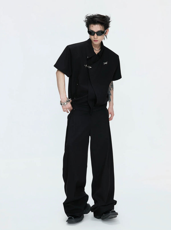 Asymmetric Layered Cropped Jacket Set — Black - Top / Black - Pants — styling view 3