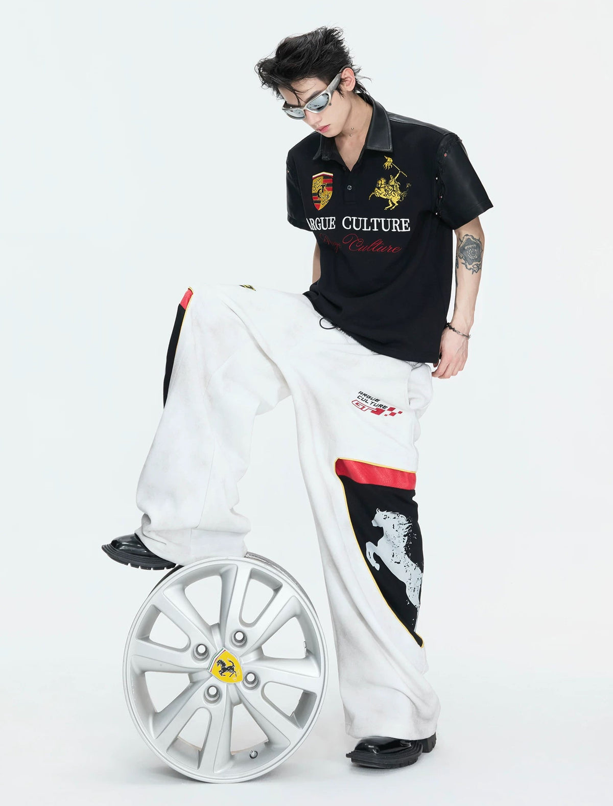 Contrast-Trim Embroidered Polo Shirt — Black - Top — styling view 2